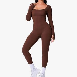 Brown Long Sleeve Jumpsuit